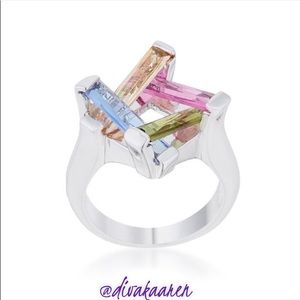 Unique Multicolor Zirconia Rhodium Ring